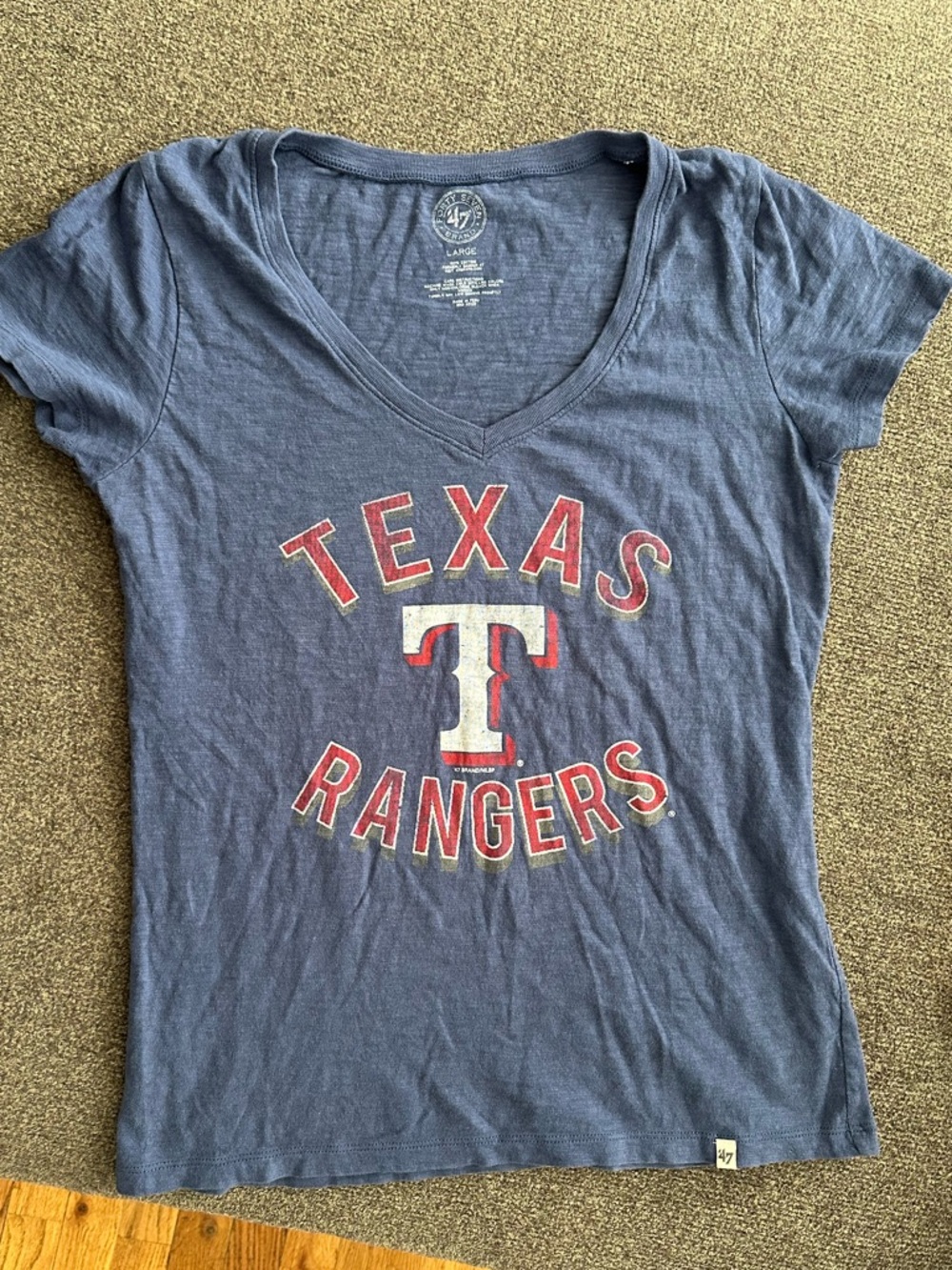 47 Brand Texas Rangers MLB baseball light blue and Red V-Neck Tee